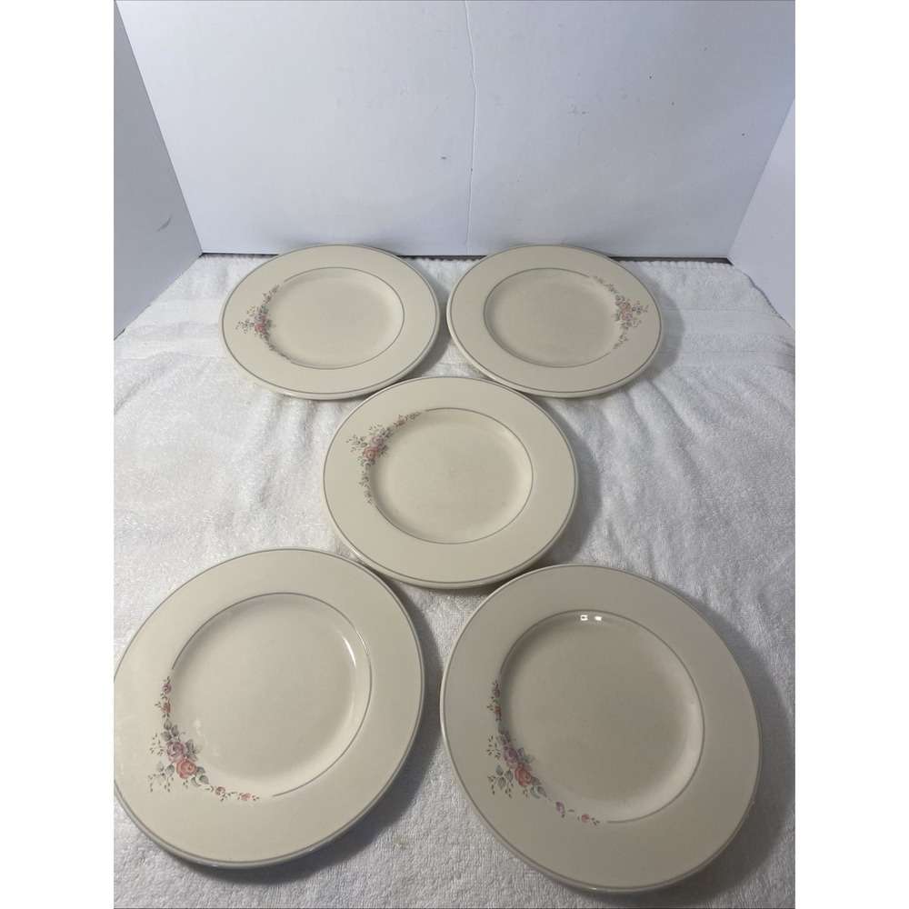Set Of 5 Pfaltzgraff Trousseau Floral Pink Roses 8.25" Salad Plates